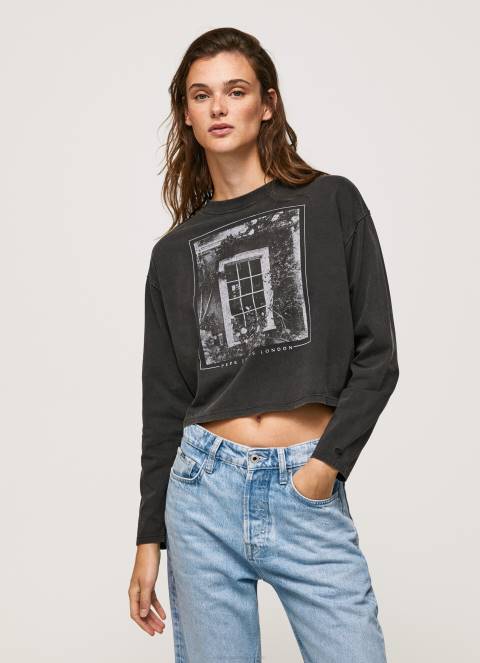 žene isprano crno majica dugih rukava s printom Pepe Jeans JZ8H427 - Slika 1