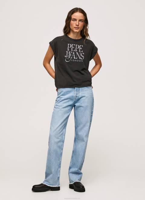 žene isprano crno pamučna majica s cvjetnim logotipom Pepe Jeans JZ8H403 - Slika 2