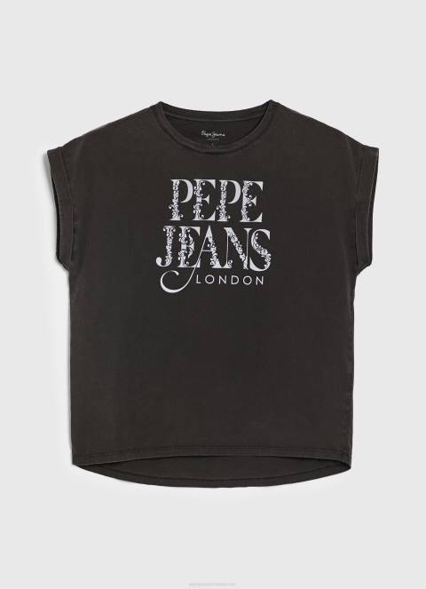 žene isprano crno pamučna majica s cvjetnim logotipom Pepe Jeans JZ8H403 - Slika 5
