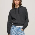 žene isprano crno pamučna majica s kapuljačom Pepe Jeans JZ8H281