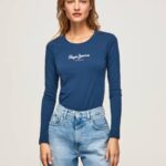 žene mornarica pamučna majica dugih rukava Pepe Jeans JZ8H472