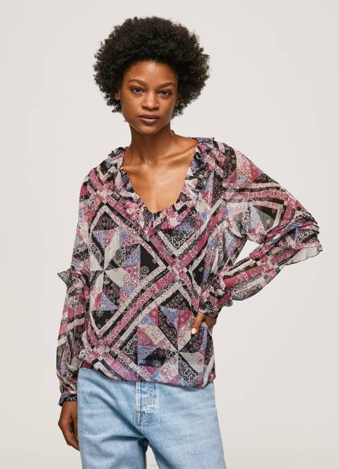 žene multi bluza s paisley printom s volanima Pepe Jeans JZ8H376 - Slika 2