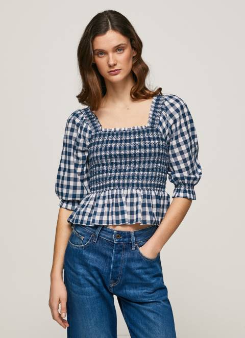 žene multi kockasti print skraćeni pripijeni gornji dio Pepe Jeans JZ8H370 - Slika 3