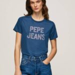 žene ocean majica kratkih rukava s logotipom od štrasa Pepe Jeans JZ8H443
