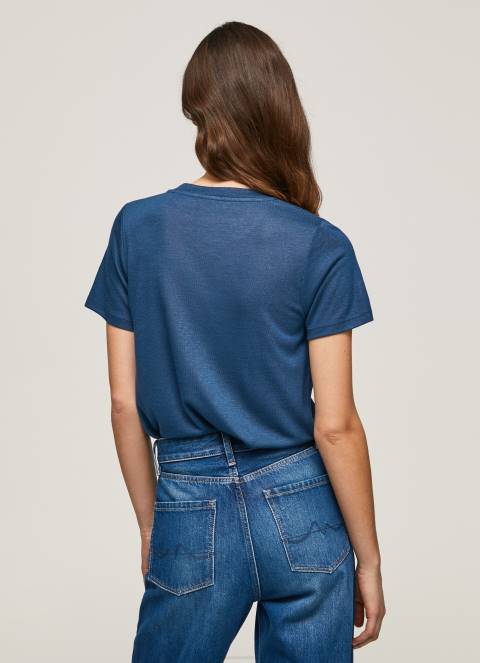 žene ocean majica kratkih rukava s logotipom od štrasa Pepe Jeans JZ8H443 - Slika 4