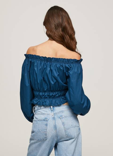 žene ocean skraćeni pripijeni gornji dio od pamučnog poplina Pepe Jeans JZ8H360 - Slika 4