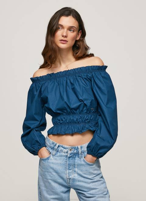žene ocean skraćeni pripijeni gornji dio od pamučnog poplina Pepe Jeans JZ8H360 - Slika 1