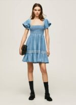 žene plava izvezena haljina od trapera Pepe Jeans JZ8H164 - Slika 2