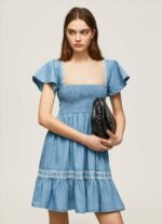 žene plava izvezena haljina od trapera Pepe Jeans JZ8H164