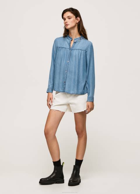 žene plava košulja uobičajenog kroja s mao ovratnikom Pepe Jeans JZ8H351 - Slika 2