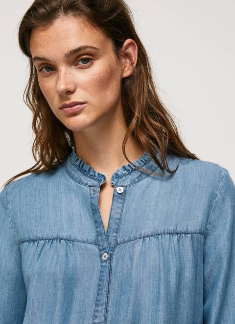žene plava košulja uobičajenog kroja s mao ovratnikom Pepe Jeans JZ8H351 - Slika 3