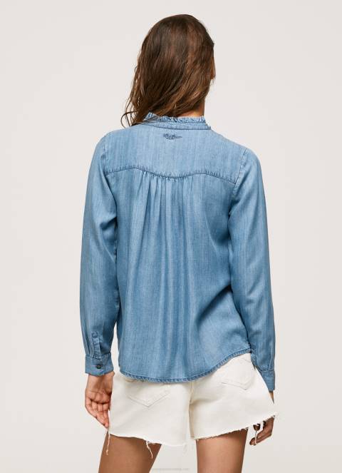 žene plava košulja uobičajenog kroja s mao ovratnikom Pepe Jeans JZ8H351 - Slika 4