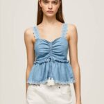 žene plava majica bez rukava od trapera Pepe Jeans JZ8H350