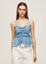 žene plava majica bez rukava od trapera Pepe Jeans JZ8H350