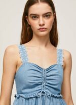 žene plava majica bez rukava od trapera Pepe Jeans JZ8H350 - Slika 3