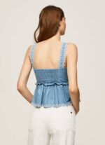 žene plava majica bez rukava od trapera Pepe Jeans JZ8H350 - Slika 4
