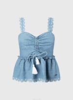 žene plava majica bez rukava od trapera Pepe Jeans JZ8H350 - Slika 5