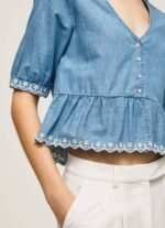 žene plava traper bluza s v-izrezom Pepe Jeans JZ8H369 - Slika 3