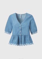 žene plava traper bluza s v-izrezom Pepe Jeans JZ8H369 - Slika 5