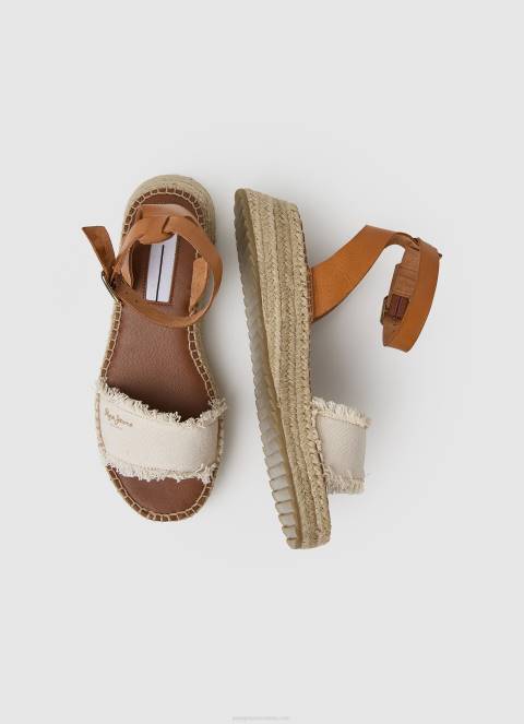 žene prljavo bijelo kate sandale na klin od tkanine Pepe Jeans JZ8H678 - Slika 2