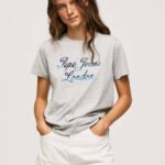 žene sivi lapor pamučna majica s otisnutim logotipom Pepe Jeans JZ8H412