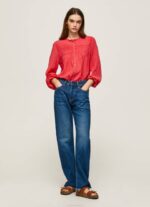 žene studio crvena ažur plisirana bluza Pepe Jeans JZ8H321 - Slika 2