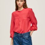žene studio crvena ažur plisirana bluza Pepe Jeans JZ8H321