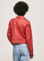 žene studio crvena janjeća kožna biciklistička jakna Pepe Jeans JZ8H105 - Slika 5