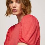 žene studio crvena majica s mramoriranim ovratnikom Pepe Jeans JZ8H435