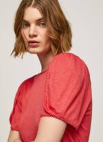 žene studio crvena majica s mramoriranim ovratnikom Pepe Jeans JZ8H435