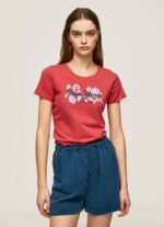 žene studio crvena majica s printom logotipa od likre Pepe Jeans JZ8H384 - Slika 3