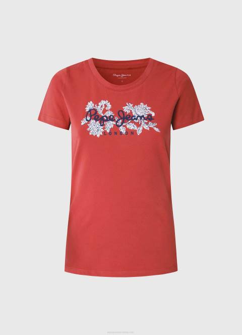 žene studio crvena majica s printom logotipa od likre Pepe Jeans JZ8H384 - Slika 5