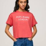 žene studio crvena majica s printom logotipa Pepe Jeans JZ8H379
