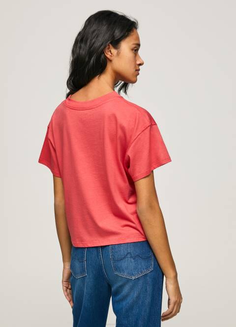 žene studio crvena majica s printom logotipa Pepe Jeans JZ8H379 - Slika 4