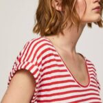 žene studio crvena majica s prugastim printom Pepe Jeans JZ8H446