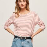 žene studio crvena prugasta majica dugih rukava Pepe Jeans JZ8H395