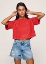 žene studio crvena skraćena majica od baršuna Pepe Jeans JZ8H460