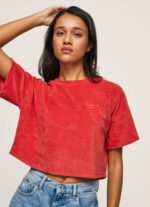 žene studio crvena skraćena majica od baršuna Pepe Jeans JZ8H460 - Slika 3