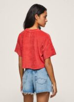 žene studio crvena skraćena majica od baršuna Pepe Jeans JZ8H460 - Slika 4