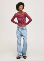žene tamno rumenilo asimetrična majica dugih rukava Pepe Jeans JZ8H425 - Slika 2