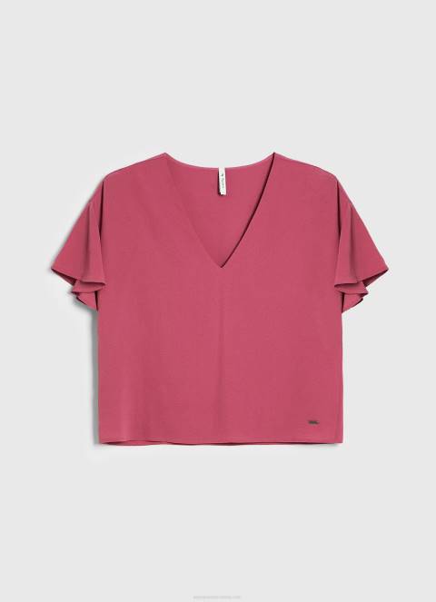 žene tamno rumenilo krep top s volanima na rukavima Pepe Jeans JZ8H375 - Slika 5