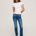 žene traper gen ravne traperice srednjeg struka Pepe Jeans JZ8H6