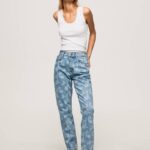 žene traper ljubičaste traperice visokog struka opuštenog kroja Pepe Jeans JZ8H77