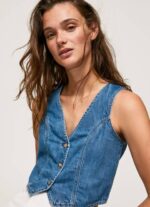 žene traper skraćeni fit traper prsluk Pepe Jeans JZ8H319 - Slika 3