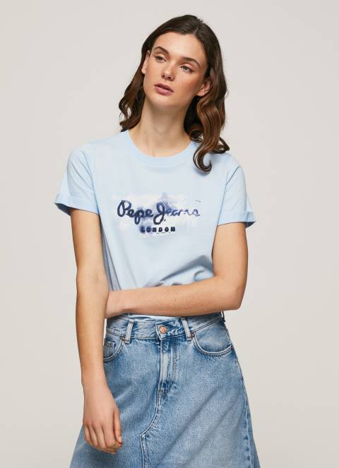 žene zaljev pamučna majica s gradijentnim logotipom Pepe Jeans JZ8H422 - Slika 1